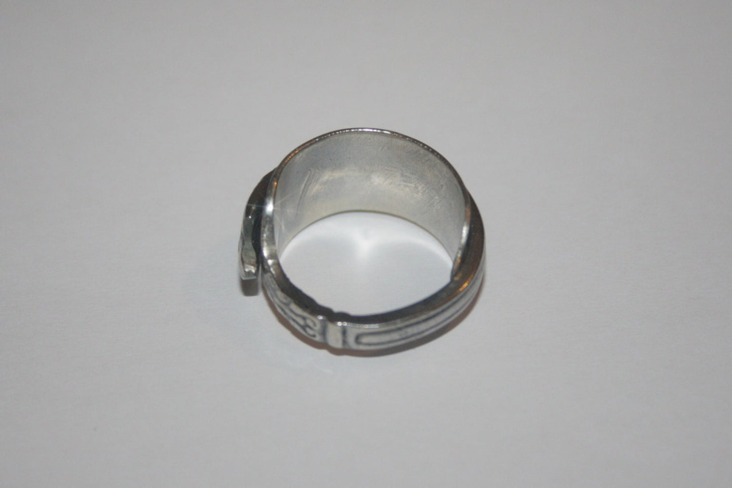 Upcycled silver ring made from antique apostle spoon, interior