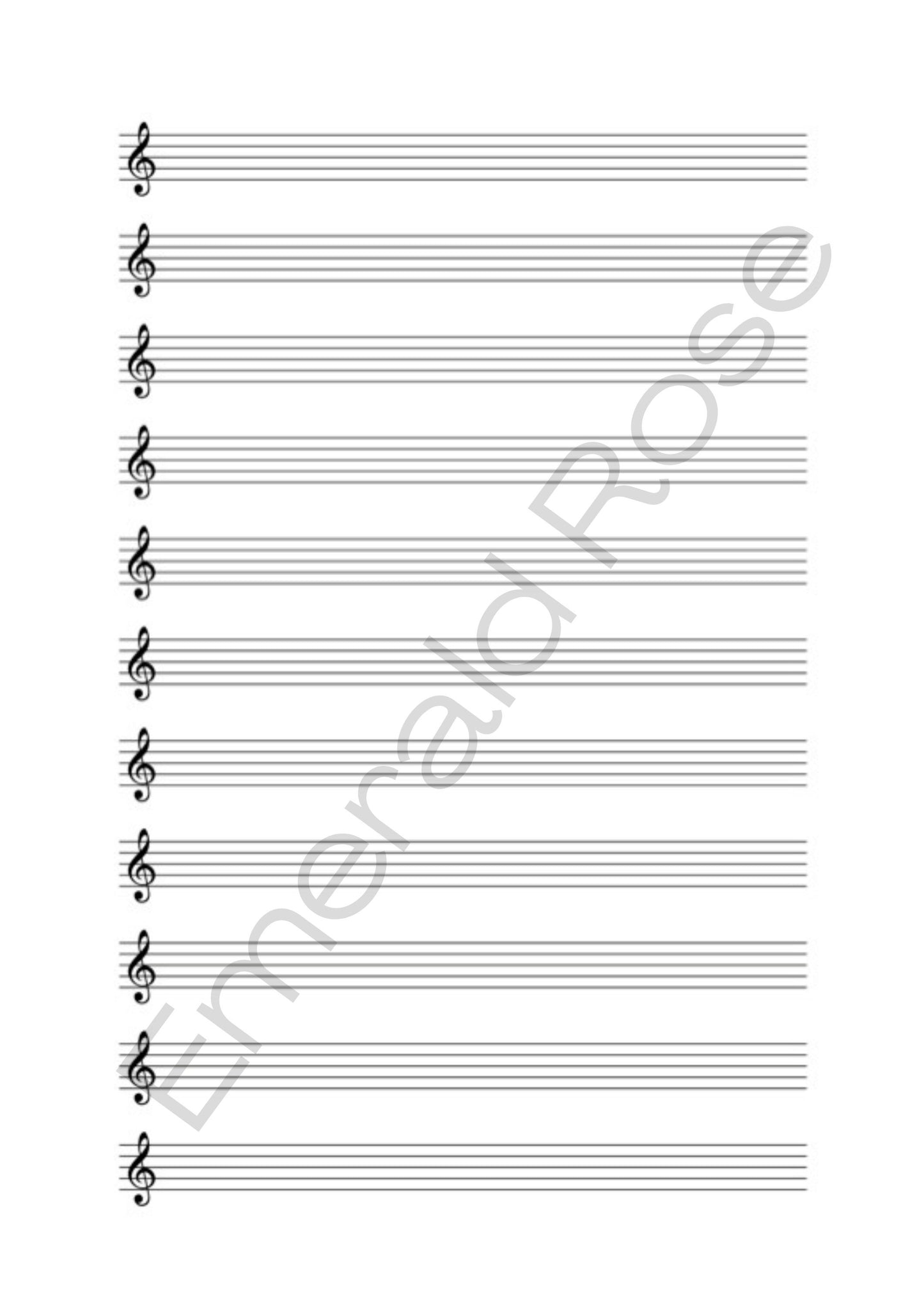 Treble clef paper for musicians, printable digital download with watermark by creator