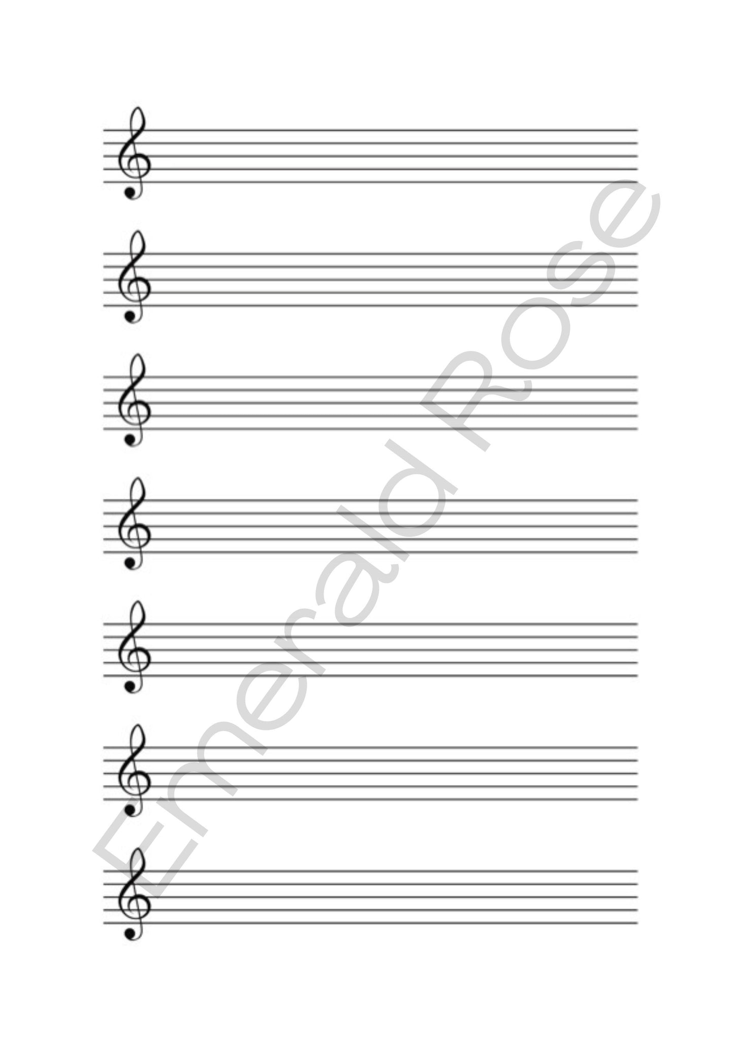 Treble clef paper for musicians, large layout, printable digital download with watermark by creator