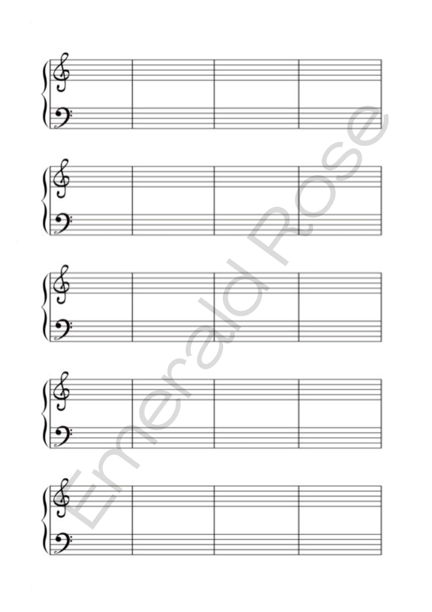 Grand staff paper for piano, printable digital download with watermark by creator