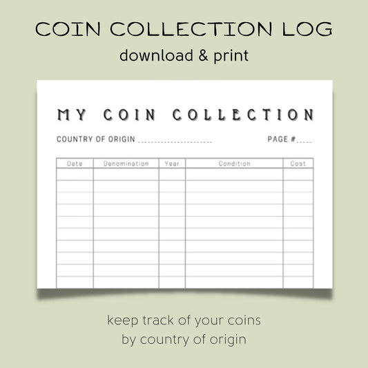 Preview of printable coin collection log