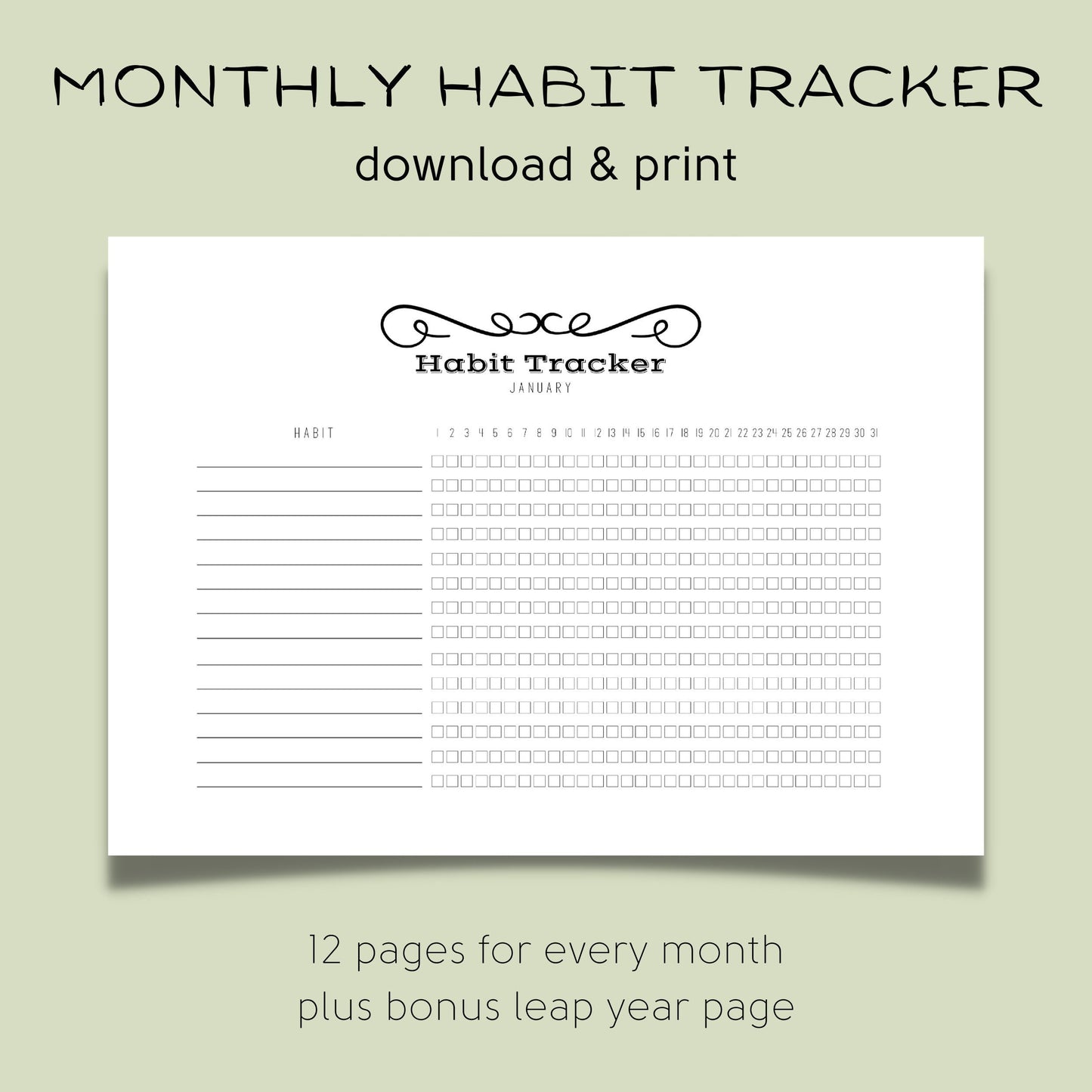 Preview of printable minimalist habit tracker