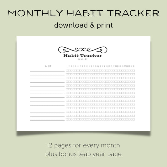 Preview of printable minimalist habit tracker