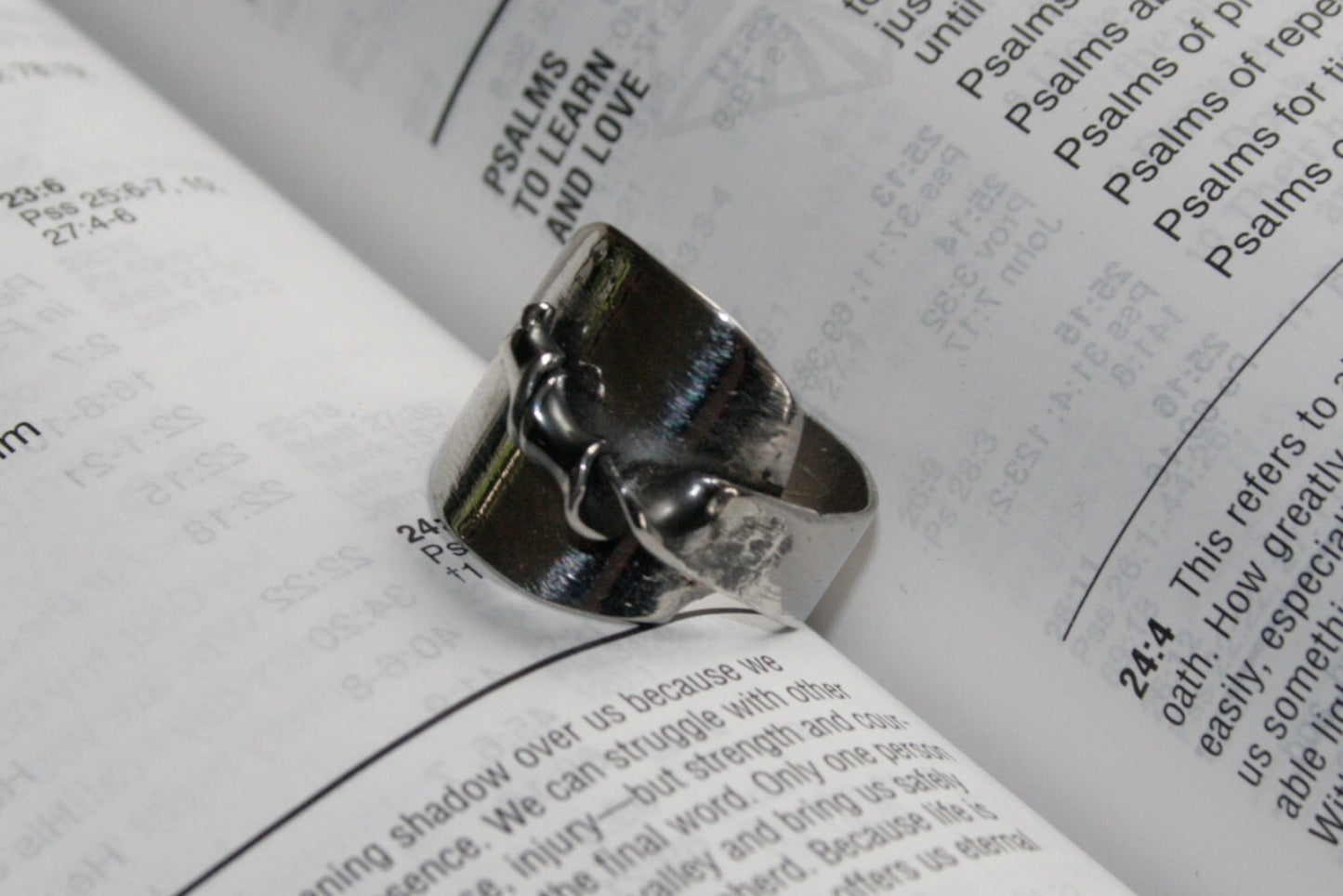 Upcycled silver ring made from antique spoon with twist detail