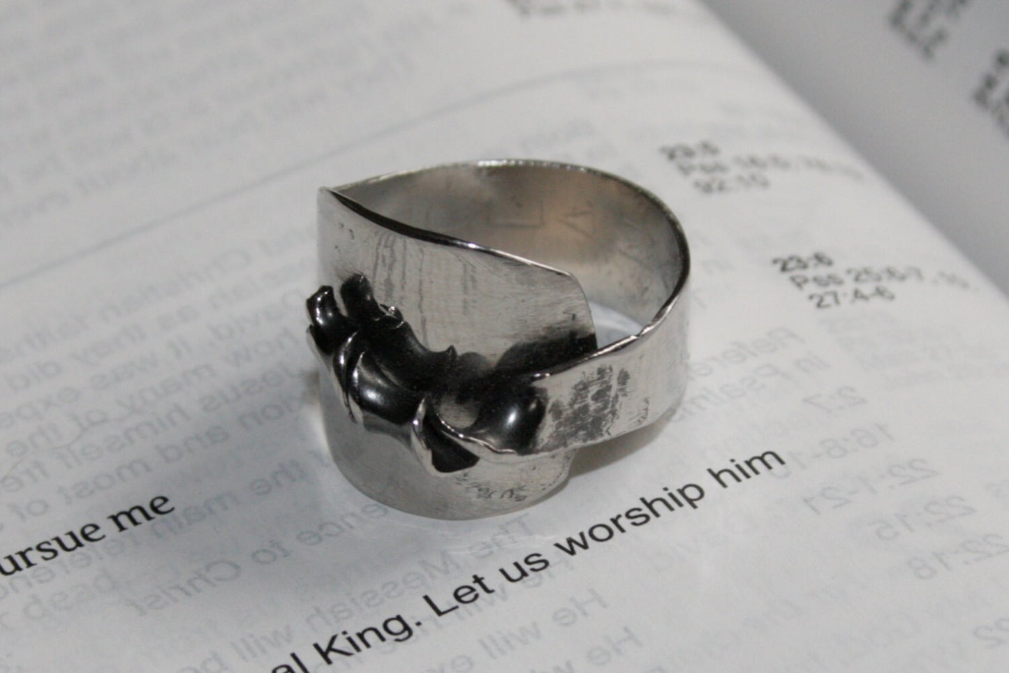 Upcycled silver ring made from antique spoon with twist detail, gloss finish