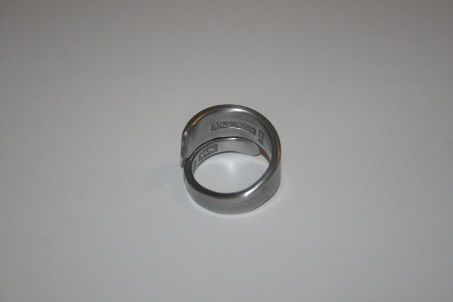 Upcycled silver ring made from antique spoon, interior showing hallmark